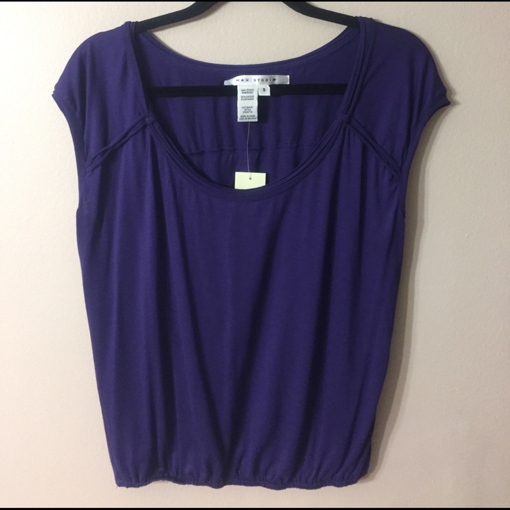 🆕MAX STUDIO Cap-Sleeve Top w/ Gathered Hem Sz S